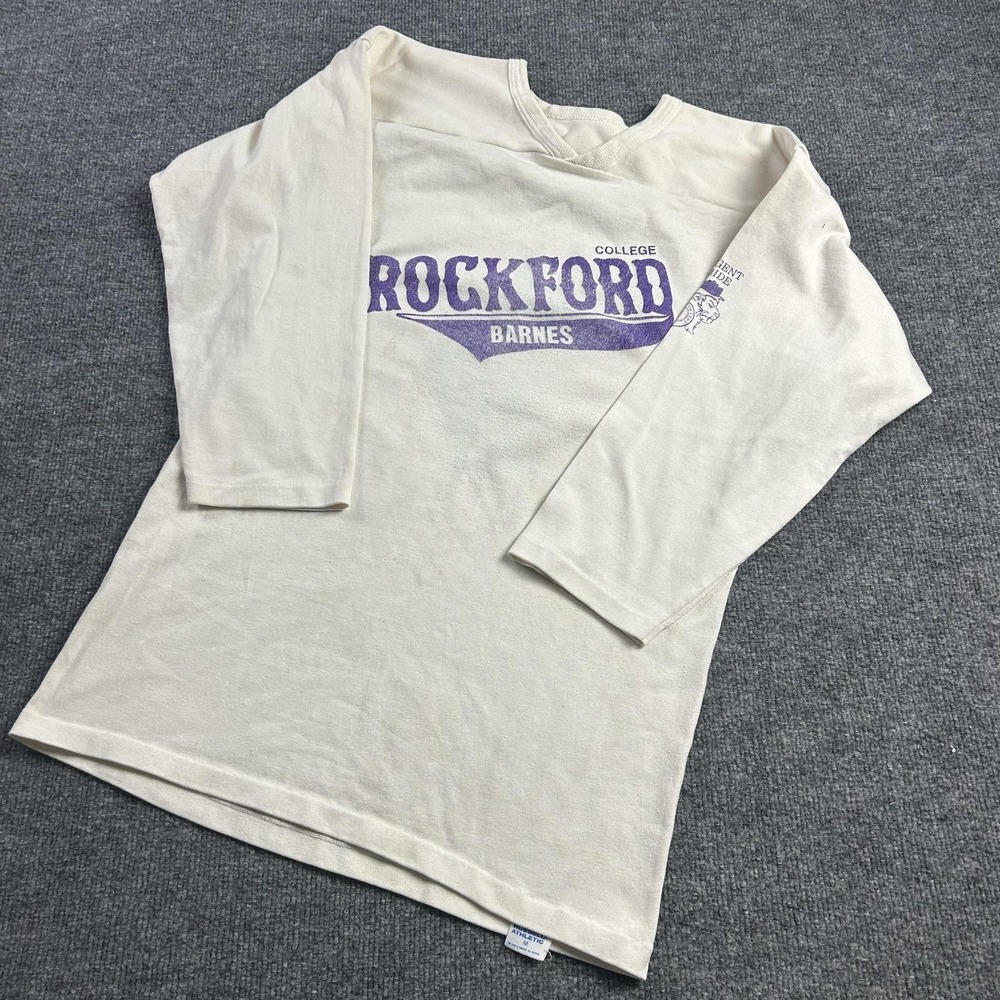 Vintage Russell Athletic Shirt Mens Medium White Rockford College Jersey 70s